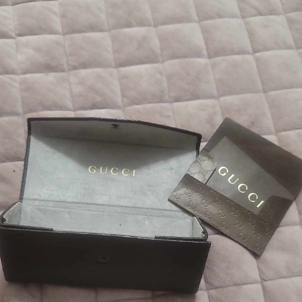 Gucci Brown  Sunglasses Case with Gold Logo and Gray Interior